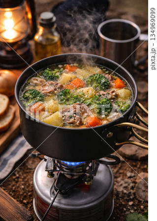 キャンプで作るスープ 134969099