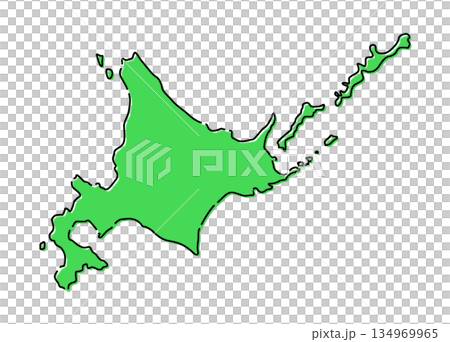 おしゃれな北海道の地図イラスト 日本地図単体 グリーン 134969965