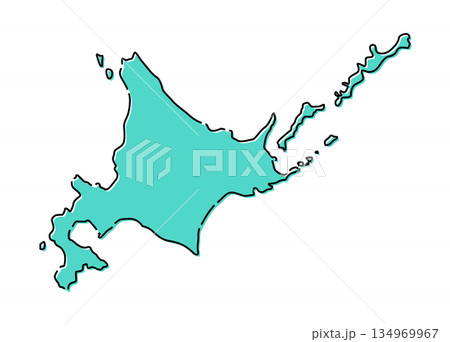おしゃれな北海道の地図イラスト 日本地図単体 ターコイズブルー おしゃれな北海道の地図イラスト 日本地図単体 ターコイズブルー 134969967