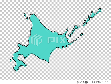 おしゃれな北海道の地図イラスト 日本地図単体 ターコイズブルー おしゃれな北海道の地図イラスト 日本地図単体 ターコイズブルー 134969967