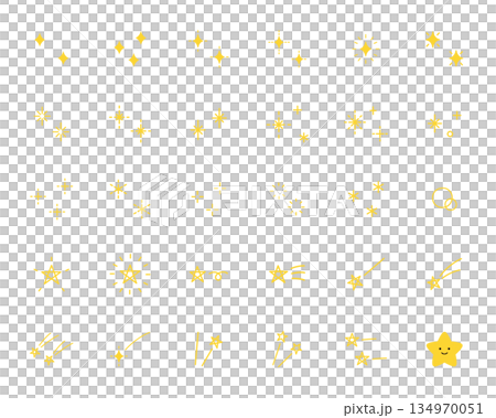 可愛圖示集的向量插圖。星星、閃光、火花、流星、裝飾品 134970051