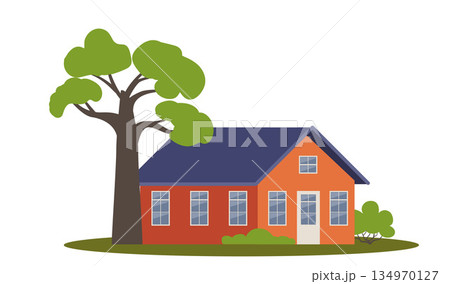 House building exterior. Country cozy house. Residence architecture, exterior view. Residential structure, real estate. Vector illustration House building exterior. Country cozy house. Residence architecture, exterior view. Residential structure, real estate. Vector illustration 134970127