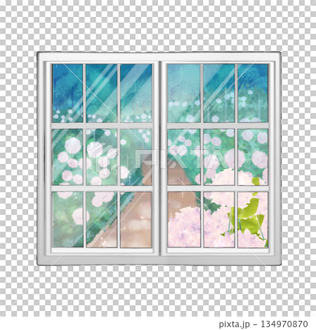 窓に映る紫陽花 134970870