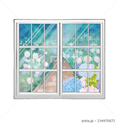 窓に映る紫陽花 134970872
