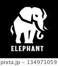 Elephant silhouette logo on dark background. 134971059