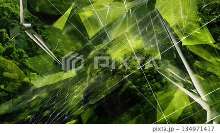 緑の森と幾何学模様の抽象的な背景 134971417