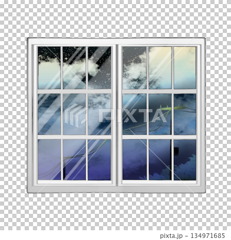 Night sky and telephone pole reflected in the window Night sky and telephone pole reflected in the window 134971685