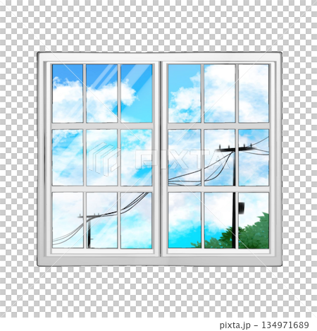 Summer sky reflected in the window Summer sky reflected in the window 134971689