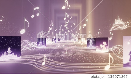 輝く音符の抽象的な背景 134971865
