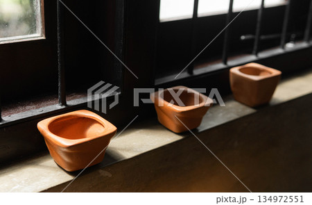 Row of Modern Square natural Clay Bowls Row of Modern Square natural Clay Bowls 134972551
