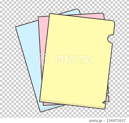 Illustration of stacked clear files (pink, light blue, yellow) Illustration of stacked clear files (pink, light blue, yellow) 134972637
