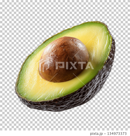 Freshly Sliced Avocado Displaying Creamy Texture and a Rich Brown Pit Inside 134973373