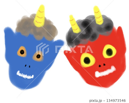 赤鬼と青鬼の顔のイラスト 134973546