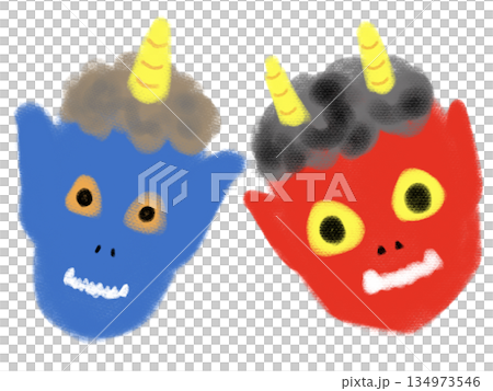 赤鬼と青鬼の顔のイラスト 134973546