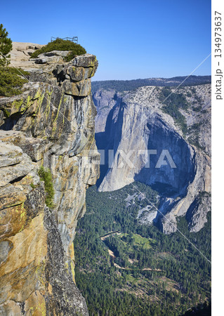 Taft Point Granite Cliff and El Capitan Overlook with Forest Valley Yosemite 134973637