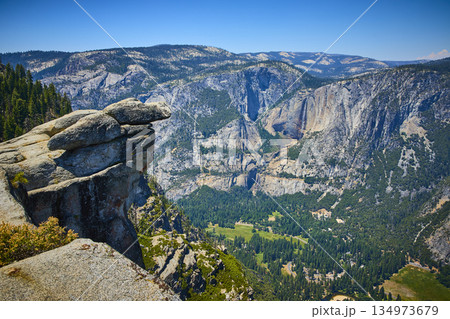 Glacier Point Granite Outcrop Overlooking Yosemite Valley and Waterfall California 134973679
