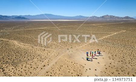 Aerial Seven Magic Mountains Art Installation in Nevada Desert Near Las Vegas 134973751