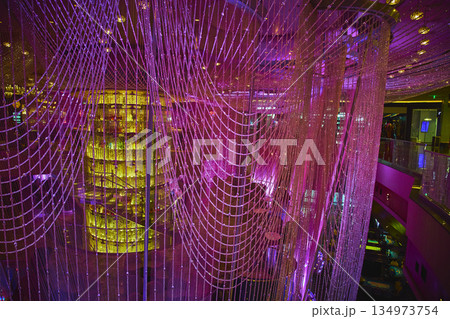 Las Vegas Casino Chandelier Bead Curtains and Colorful Nightlife Interior 134973754