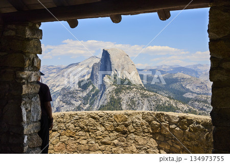 Half Dome Scenic View from Stone Geology Hut at Glacier Point Yosemite National Park 134973755