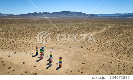 Aerial Seven Magic Mountains Art Desert Landscape Nevada Aerial Seven Magic Mountains Art Desert Landscape Nevada 134973886