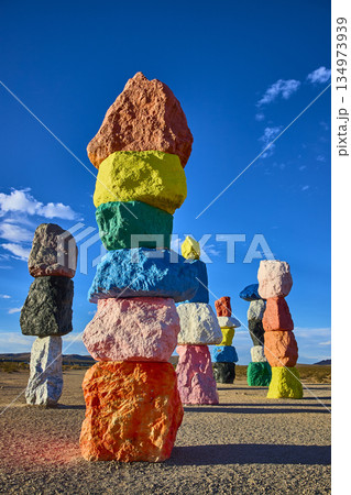 Seven Magic Mountains Colorful Cairns Rock Stack Art Desert Nevada 134973939