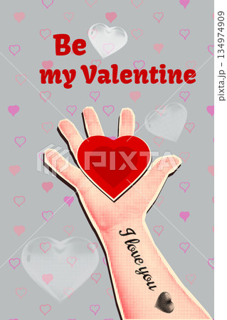 Valentines day collage poster mixed media style halftone 134974909