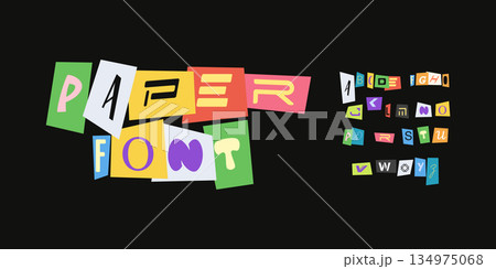 Paper Font Logo Alphabet Vector Collage Letter Set Modern Typography, Note Typographic Design for Title Text, Ransom Poster Headline, Type Symbol Logotype, Magazine Cutout Fonts. Vector Typeface Paper Font Logo Alphabet Vector Collage Letter Set Modern Typography, Note Typographic Design for Title Text, Ransom Poster Headline, Type Symbol Logotype, Magazine Cutout Fonts. Vector Typeface 134975068