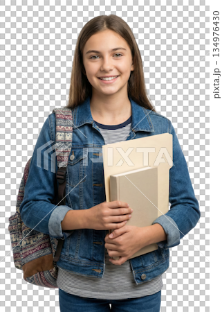 School Girl With Books and Bag 134976430