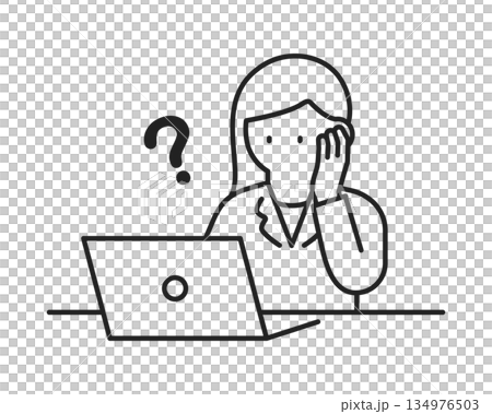 A woman in a suit operating a laptop computer - thinking/doubting A woman in a suit operating a laptop computer - thinking/doubting 134976503