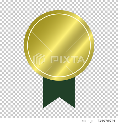 A simple illustration of a gold medal and green ribbon 134976514