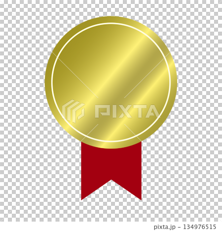 A simple illustration of a gold medal and red ribbon 134976515