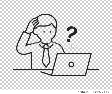 一位正在操作筆記型電腦的商人——思考/懷疑 一位正在操作筆記型電腦的商人——思考/懷疑 134977145