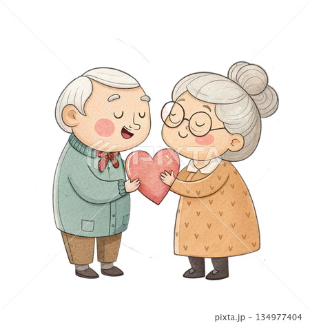 Adorable grandparents illustration grandpa and grandma sharing a big heart 134977404