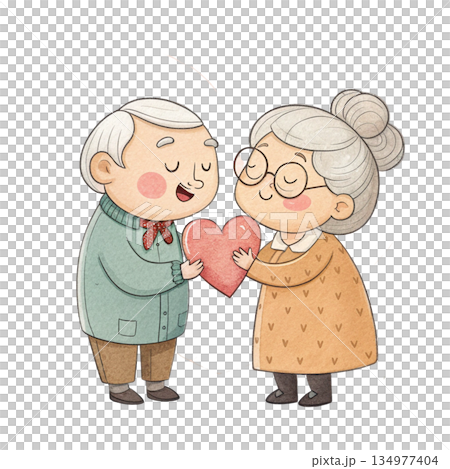 Adorable grandparents illustration grandpa and grandma sharing a big heart 134977404