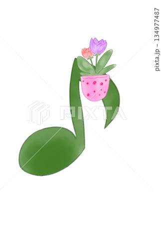 花の付いた音符 花の付いた音符 134977487