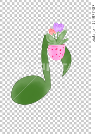 花の付いた音符 花の付いた音符 134977487