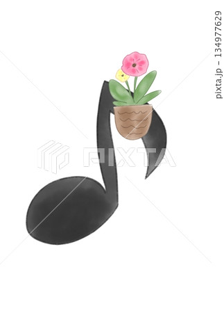 花の付いた音符 花の付いた音符 134977629
