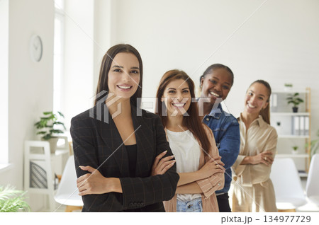 Female diverse friends, business group of successful confident women, beautiful office workers Female diverse friends, business group of successful confident women, beautiful office workers 134977729