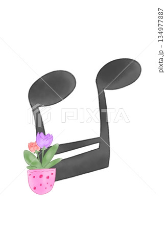 花の付いた音符 花の付いた音符 134977887