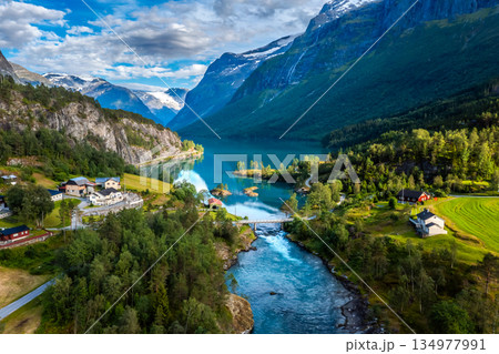 Beautiful Nature Norway natural landscape. lovatnet lake Lodal valley. 134977991