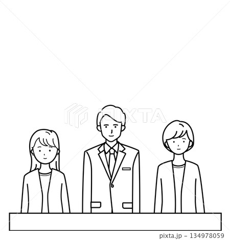 線画の会議を聞くビジネスチームのイラスト 線画の会議を聞くビジネスチームのイラスト 134978059