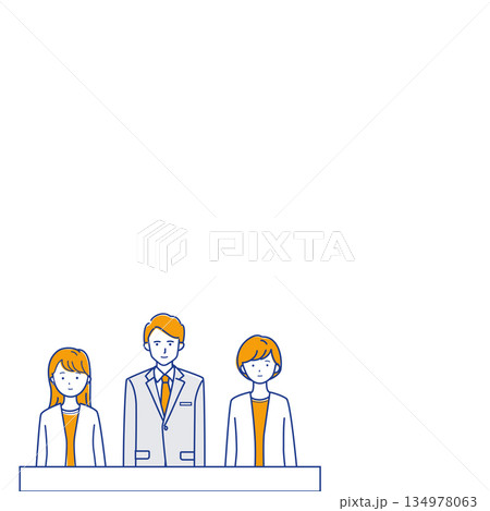 余白のある会議を聞くビジネスチームのイラスト(色違い) 余白のある会議を聞くビジネスチームのイラスト(色違い) 134978063