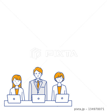 余白のあるノートパソコンがある会議のビジネスチームのイラスト（色違い） 134978071