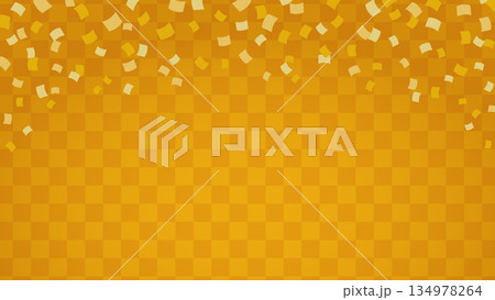 金色の市松模様と紙吹雪の和風背景素材 134978264