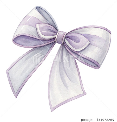 Pastel watercolor ribbon bow white background  134978265