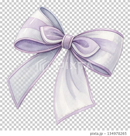 Pastel watercolor ribbon bow white background  134978265