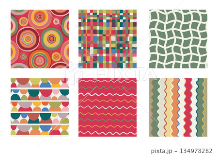 Set of six seamless modern simple minimal abstract geometric colorful light patterns. Vector hand drawn endless backgrounds. Set of six seamless modern simple minimal abstract geometric colorful light patterns. Vector hand drawn endless backgrounds. 134978282