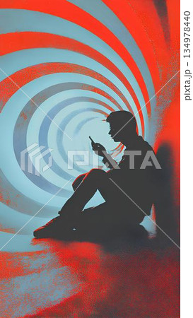 a person hypnotized by their cell phone 134978440