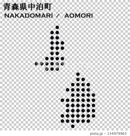Vector illustration map of Japan: Dot map of Nakadomari town, Aomori prefecture 134979963