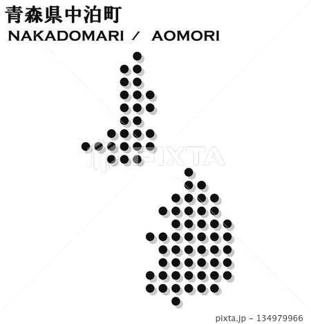日本のベクターイラスト地図素材：ドット青森県中泊町全体地図 134979966